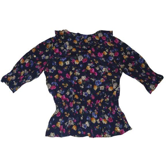 Lauren Ralph Lauren Black Label Shianeta Floral Print Tie Blouse Small Womens L/ - Picture 2 of 11